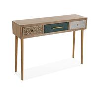 Versa Bridge Meuble d'Entrée Étroit pour Entrée ou Couloir, Table Console, avec 3 tiroirs, Dimensions (H x l x L) 77 x 30 x 107 cm, Bois, Couleur: Blanc, Vert et Marron