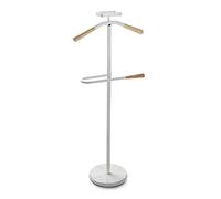 Versa Cham Valet de Nuit Multifonctionnel avec 2 Perchoirs Penderie pour Vêtements Homme ou Femme Valet de Chambre, Dimensions (H x l x L) 108 x 44 x 25 cm, Métal et Bois, Couleur: Blanc et Bois
