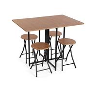 Versa Ensemble Table Pliante et 4 chaises, Style Moderne, 75 x 100 x 70 cm, Bois et métal, Tons Bois