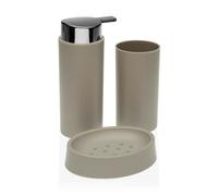 VERSA Grace Set de Accessoires de bain avec distributeur, gobelet de brosses et porte-savon, Moderne, dimensions (H x L x l) 16 x 6,5 x 6,5 cm, polypropylène, couleur Beige, polyuréthane