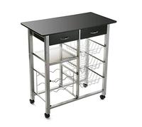 Versa Leicester Chariot de Cuisine avec Roues, tiroirs et Porte-Bouteilles, Rangement de Cuisine, Stockage de Cuisine, Dimensions (H x l x L) 82 x 40 x 76 cm, Bois et métal, Couleur: Noir