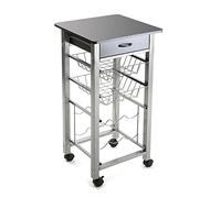 Versa Leicester Chariot de cuisine avec roues, tiroirs et porte-bouteilles, Rangement de cuisine, Stockage de cuisine, Dimensions (H x l x L) 82 x 40 x 40 cm, Bois et métal, Couleur: Gris