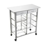 Versa Leicester Chariot de Cuisine avec Roues, tiroirs et Porte-Bouteilles, Rangement de Cuisine, Stockage de Cuisine, Dimensions (H x l x L) 82 x 40 x 76 cm, Bois et métal, Couleur: Blanc