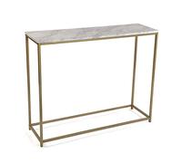 Versa Montpellier Meuble d'Entrée Étroit pour Entrée ou Couloir, Table Console, Dimensions (H x l x L) 81 x 30 x 100 cm, Bois et métal, Couleur: Marbre et Or