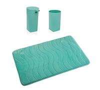 VERSA Myra Ensemble d'accessoires de Salle de Bain avec Distributeur, gobelet à brosses et Tapis antidérapant, Moderne, Dimensions (H x L x l) 1 x 45 x 75 cm, polypropylène et Coton, Couleur Verte