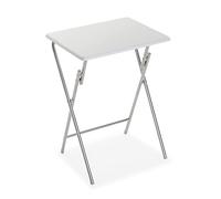 Versa Napoca Petite table pliante pour la cuisine, terrasse ou salon. Table d'appoint simple et facile à ranger, Dimensions (H x l x L) 65,5 x 37,5 x 47,5 cm, Bois et métal, Couleur Blanc
