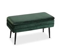 Versa Philadelphia Banquette Tabouret Banc Chaise Longue pour Le Salon Chambre Bureau, Coffre avec Espace de Rangement, Dimensions (H x l x L) 37,5 x 42 x 79,5 cm, Polyester et Bois, Couleur: Vert
