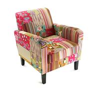 Versa Pink Patchwork Fauteuil pour Salon, Chambre ou Salle à Manger, Canapé Confortable et différent, avec accoudoirs, Dimensions (H x l x L) 71 x 77 x 65 cm, Coton et Bois, Couleur: Rose