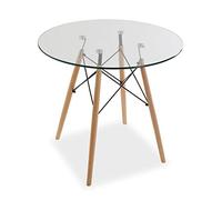 Versa Priya Table Ronde pour Jardin, Balcon ou terrasse, Table d'extérieur ou intérieur, Dimensions (H x l x L) 73 x 80 x 80 cm, Verre et Bois, Couleur: Marron et Transparent
