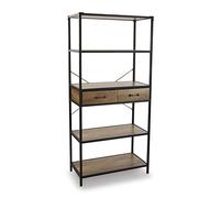 Versa Shea Étagère Murale de Style Industriel, Bibliothèque, avec 4 étagères et 2 tiroirs, Dimensions (H x l x L) 174 x 80 x 39,5 cm, Bois et métal, Couleur: Marron et Noir