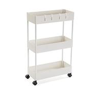 Versa Skuvoy Meuble auxiliaire de Salle de Bains, Chariot de Rangement ou charrette, avec 3 étagères et sur rou rou rou roulettes, (H x l x L) 63,5 x 18 x 40 cm, ABS et Plastique, Couleur: Blanc