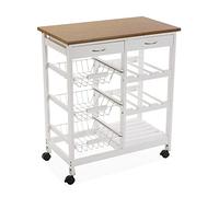 Versa Stamford Chariot de cuisine avec roulettes, tiroirs et porte-bouteilles, Rangement de cuisine, Dimensions (H x l x L) 76 x 37 x 66 cm, Bois, Couleur Blanc
