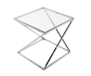 Versa Trento Table d'appoint pour Le Salon, la Chambre ou la Cuisine. Table Basse auxiliaire Moderne, Dimensions (H x l x L) 51 x 51 x 51 cm, Verre et métal, Couleur: Argenté