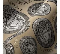 Versace 386114 Papier peint non tissé de luxe Motif logo Medusa Beige Argenté/doré Gris 10,05 x 0,70 m Fabriqué en Allemagne