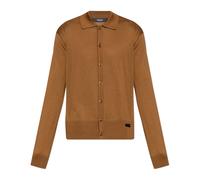 Versace - Cardigan Polo en Tricot Mélange de Soie - Homme - Pulls - Brun - Taille: M