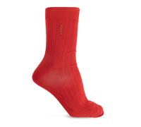 Versace - Chaussettes côtelées en coton brodé - Femme - Sous-vêtements - Rouge - Taille: L