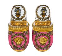 Versace Chaussons en tissu éponge « I Love Baroque » - Taille S - Couleur : blanc/fuchsia, Blanc/fuchsia, Small