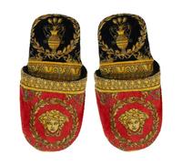 Versace Chaussons en tissu éponge « I Love Baroque » - Taille S - Couleur : noir/rouge, Noir/rouge, Small