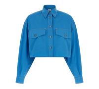 Versace - Chemise Courte en Popeline de Coton - Femme - Blouses et Chemises - Bleu - Taille: 38 FR