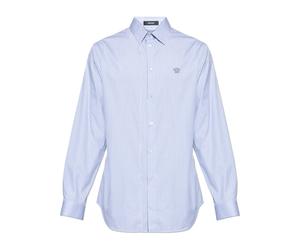 Versace - Chemise Slim à Rayures en Popeline de Coton - Homme - Chemises - Bleu - Taille: 2XL