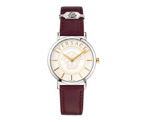 Versace - Essential Rouge/Argent Montre en Cuir - Femme - Accessoires - Gris - Taille: ONE Size