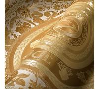 Versace Home Versace Wallpaper 387054 Papier peint Motif fleurs Doré/blanc 10,05 x 0,70 m Fabriqué en Allemagne