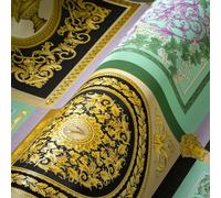 Versace Home Wallpaper 387041 Papier peint baroque de luxe Motif floral Vert menthe, violet, noir, doré 10,05x0,70 m Fabriqué en Allemagne