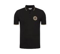 VERSACE JEANS COUTURE Polo noir en coton doré avec emblème en V, Noir , S