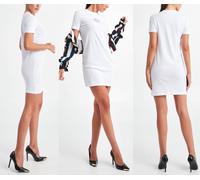 Versace Jeans Couture V Logo Robe T-Shirt Mini Robe Femme Blanc Taille L