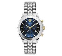 Versace - Montre à Quartz Homme Mode Bracelet Et Boîtier en Acier Inoxydable De Couleur Gris Cadran Analogique Bleu - VEV601923