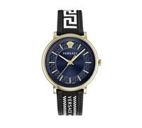 Versace Montre analogique à Quartz pour Homme avec Bracelet en Cuir VE5A01821, Bleu, Mode