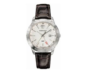 Versace - Montre GMT en cuir marron et acier argenté - Homme - Accessoires - Multicolore - Taille: ONE Size
