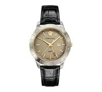 Versace - Montre Homme Cuir Noir Or Argent GMT - Homme - Accessoires - Gris - Taille: ONE Size