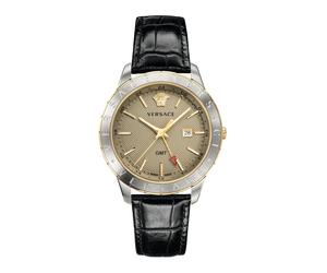 Versace - Montre Homme Cuir Noir Or Argent GMT - Homme - Accessoires - Gris - Taille: ONE Size