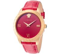 Versace - Montre À Quartz Femmes Mode Bracelet en Cuir Rouge Boîtier en Acier Inoxydable Cadran Analogique Rouge - VEVC00921