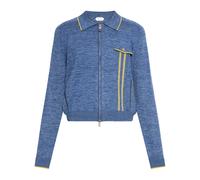Versace - Mouliné Jacquard Knit Zip Sweater - Homme - Pulls - Bleu - Taille: L