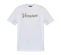 Versace - T-Shirt en jersey de coton brodé - Femme - Tops - Blanc - Taille: 38 FR