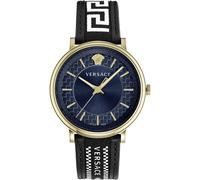 Versace - V-Circle Cadran Bleu Montre Or - Homme - Accessoires - Jaune - Taille: ONE Size