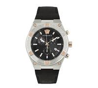 Versace V-Sporty Greca Collection Montre de luxe pour homme avec bracelet et cadran noirs avec boîtier en acier inoxydable