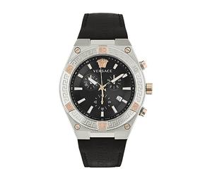 Versace V-Sporty Greca Collection Montre de luxe pour homme avec bracelet et cadran noirs avec boîtier en acier inoxydable