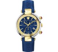 Versace VE2M00221 Revive Chrono or argent bleu bracelet cuir montre femme NOUVEAU