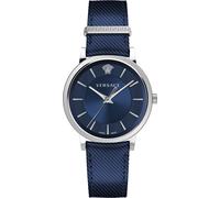 Versace VE5A00120 V-Circle Gent argent bleu bracelet en cuir montre homme NOUVEAU