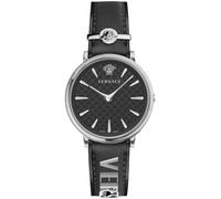 Versace VE8104122 V-Circle Lady silber schwarz Leder Armband Uhr Damen NEU