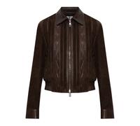Versace - Veste en cuir et daim à motif Greca - Femme - Vestes - Brun - Taille: 40 FR
