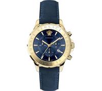 Versace VEV601423 Chrono Signature Chronograph gold blau Leder Herren Uhr NEU