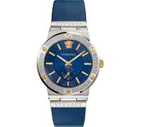 Versace VEVI00120 Greca logo argent or bleu bracelet en cuir montre homme NOUVEAU