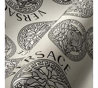 Versace Wallpaper 386102 Papier peint intissé de luxe Motif Medusa Blanc/noir/argenté 10,05 x 0,70 m Fabriqué en Allemagne