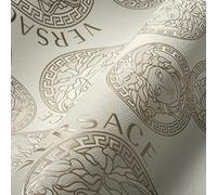 Versace Wallpaper 386103 Papier peint non-tissé de luxe Motif Medusa Blanc/beige nacré 10,05 x 0,70 m Fabriqué en Allemagne