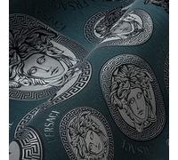 Versace Wallpaper 386111 Papier peint intissé de luxe Motif Medusa Argenté/noir/bleu 10,05 x 0,70 m Fabriqué en Allemagne
