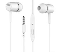 VersaGenius Écouteurs filaires de 3,5 mm avec micro intégré, léger, confortable, pour appels musicaux, lecteur MP3, blanc et noir (blanc)